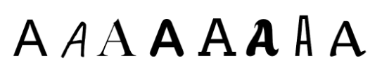 Variations of font styles demonstrated with the letter "A"