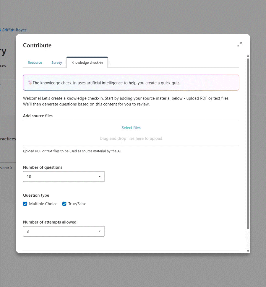 Totara's AI knowledge check-in - create informal quizzes for your learners