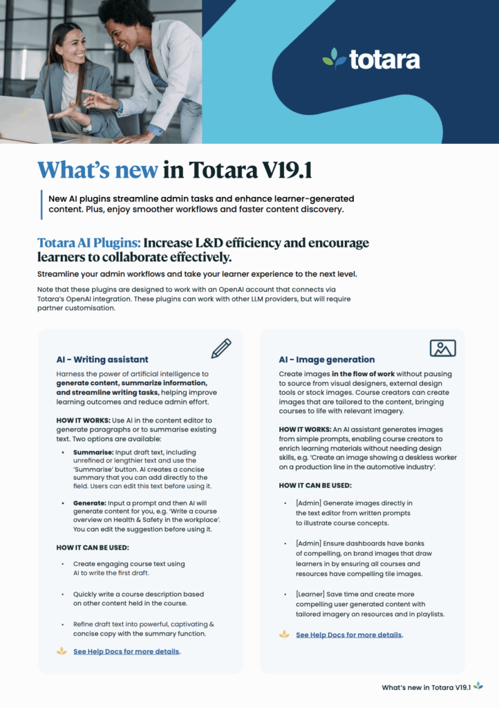 PDF Summary image of What's new in Totara V19.1