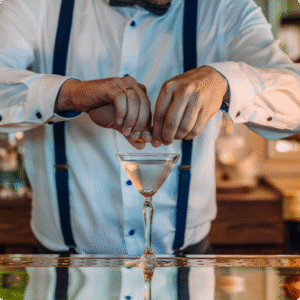 Bartender adding garnish