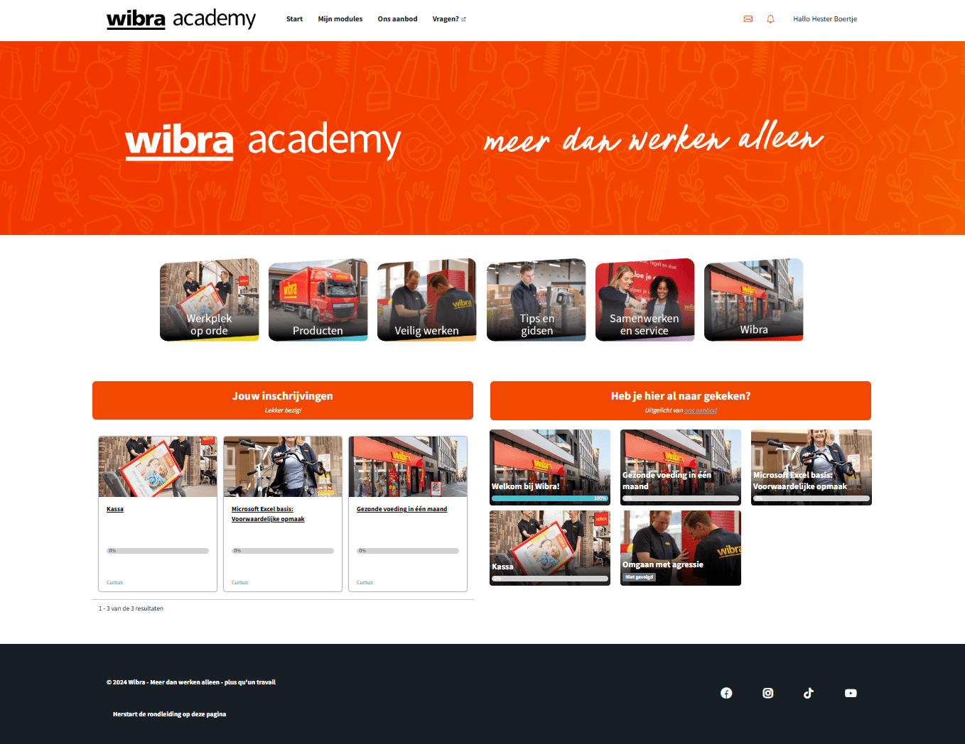 Wibra academy LMS Startseite