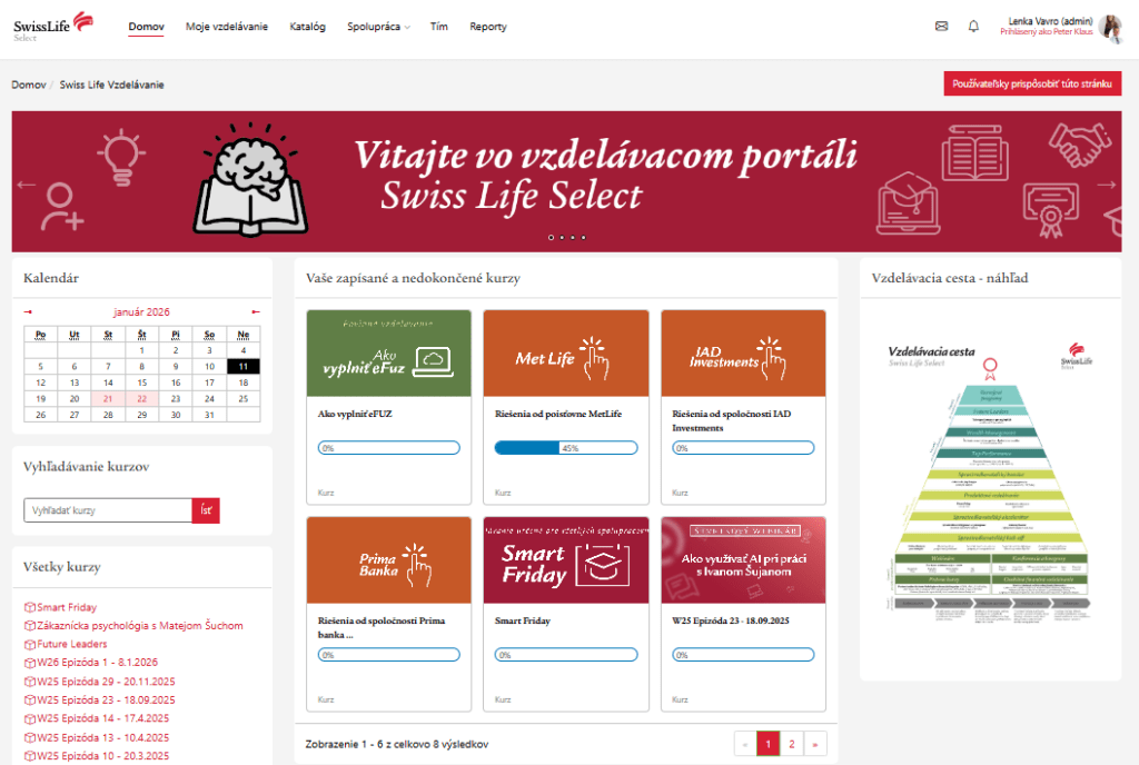 Swiss Life Select's LMS dashboard